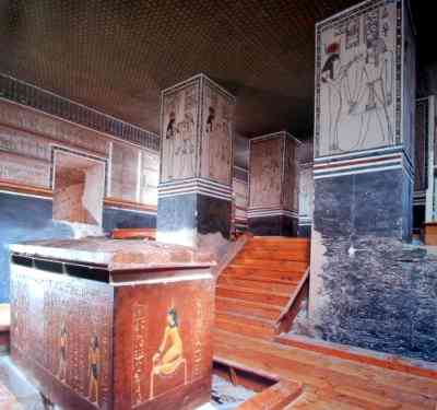 The burial chamber with a sarcophagus.