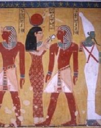 King, Hathor and Osiris - tomb's painting.