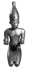 Bronze statuette presents the king kneeling while making offerings, British Museum